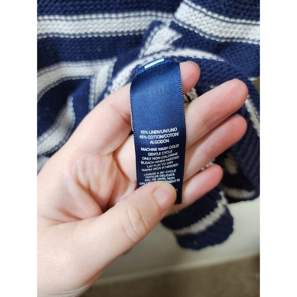 Chaps Womens L Linen Cotton Blend Knit Sweater Navy White Stripe Long Sleeve - Picture 4 of 4